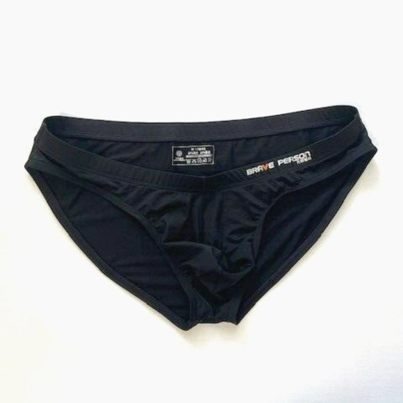 Brave Person Men's Swim Bikini Brief - Black (BP9791-BK) Contoured Pouch - Picture 4 of 13